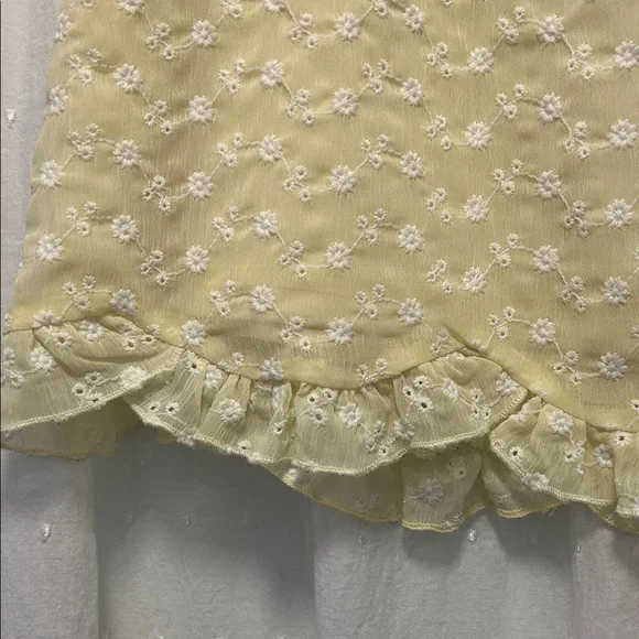Altar'd State Skirt Women’s L Yellow Floral Mini Ruffle Eyelet Feminine - Picture 2 of 10